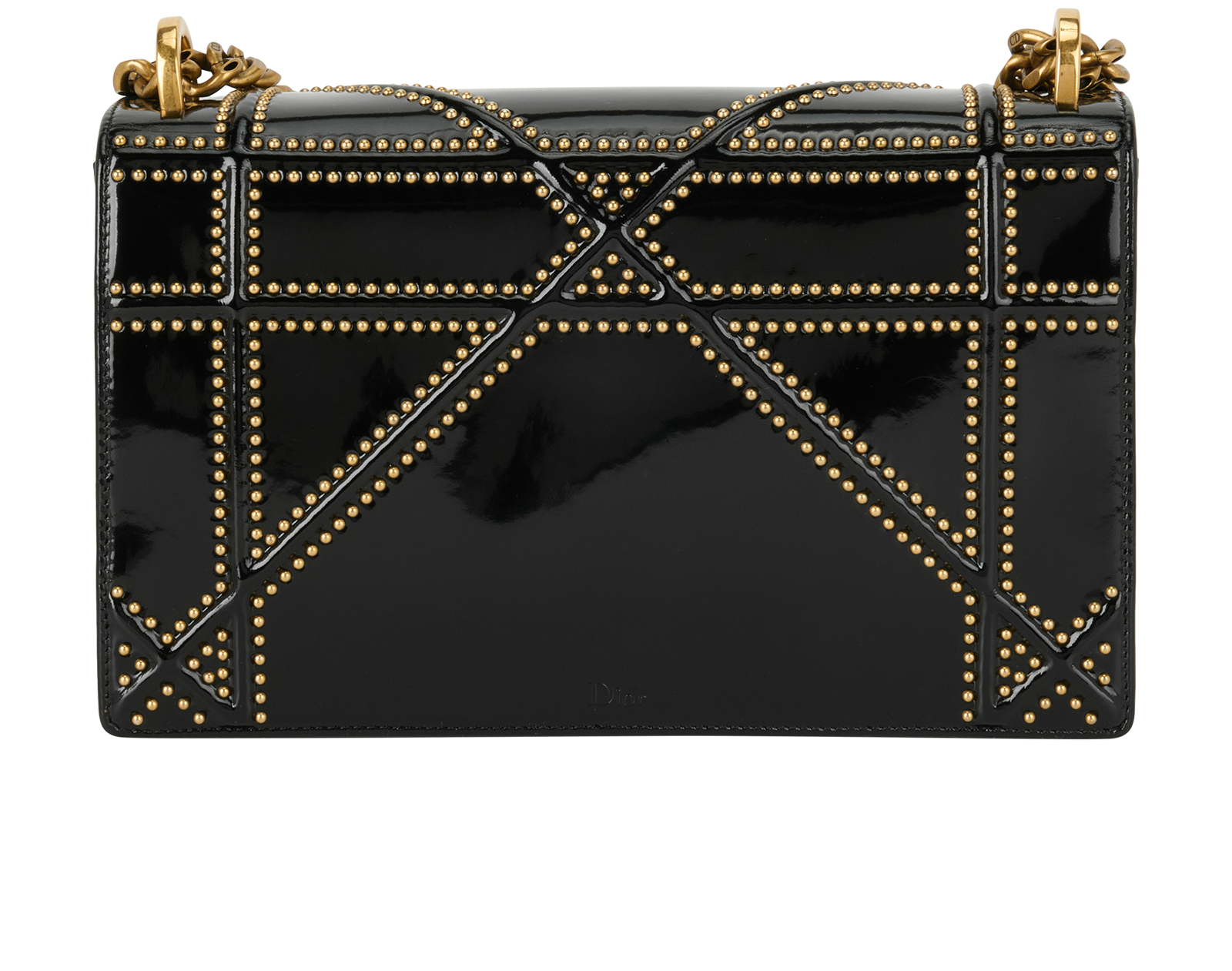 Medium Studded Diorama, &pound;1,900, Handbags, Black, Patent Leather, Back view